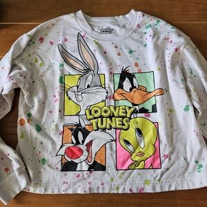 Womens Looney Tunes Long Sleeve Cropped Lightweight Sweatshirt Size XXL